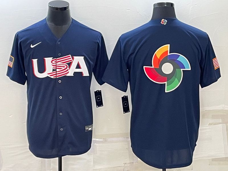 Men 2023 World Cub USA Blank Blue Nike MLB Jersey